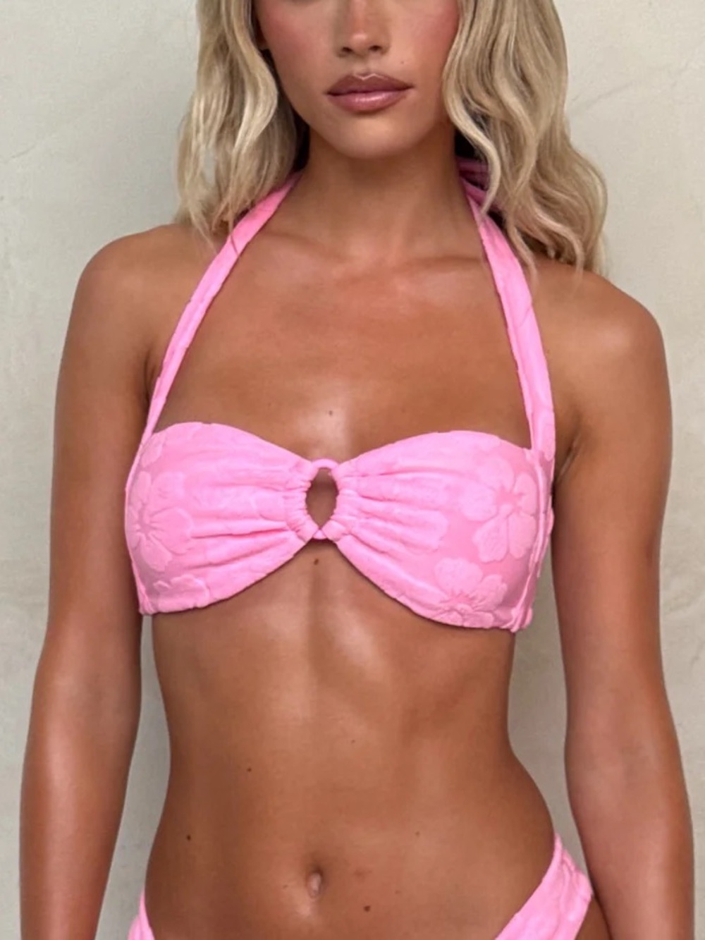 Tiger Mist Fiora Bikini Top - Baby Pink - Hibiscus Terrycloth Textured Swim NWT